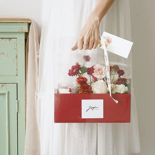 Red Transparent Flower Gift Box. Perfect for flower arrangements, an affordable floral supply.