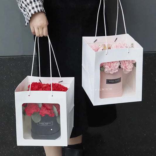 White Cube Window Gift Bag for elegant gift wrapping