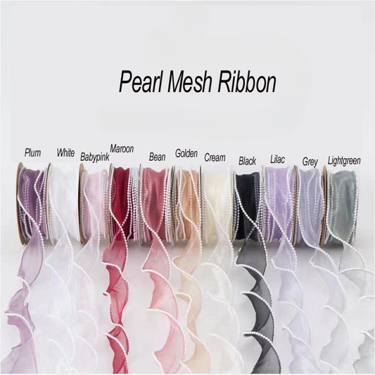 Pearl Mesh Ribbon Roll For Flower Bouquet & Gift Wrapping