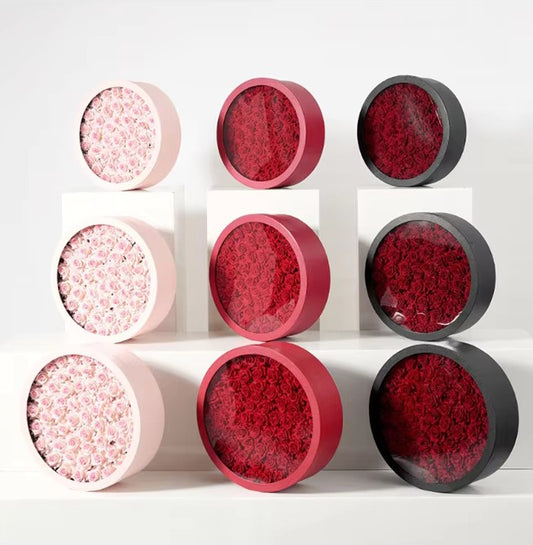 Extra large round flower gift box with clear lid for floral displays.