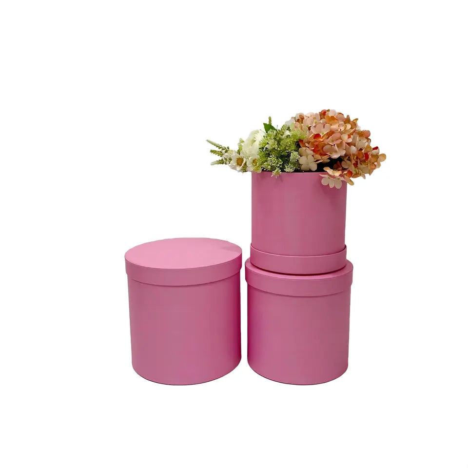 Pink Round Flower Box for floral arrangements, bouquets, and wedding décor.