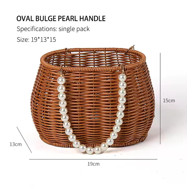 Flower Straw Basket with Pearl Handle