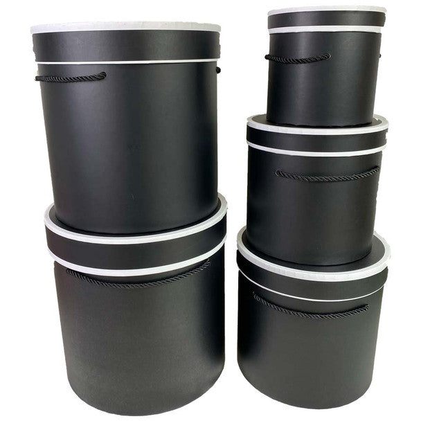 Luxury Black decorative boxes with rope handles and white trim for weddings and gifts.