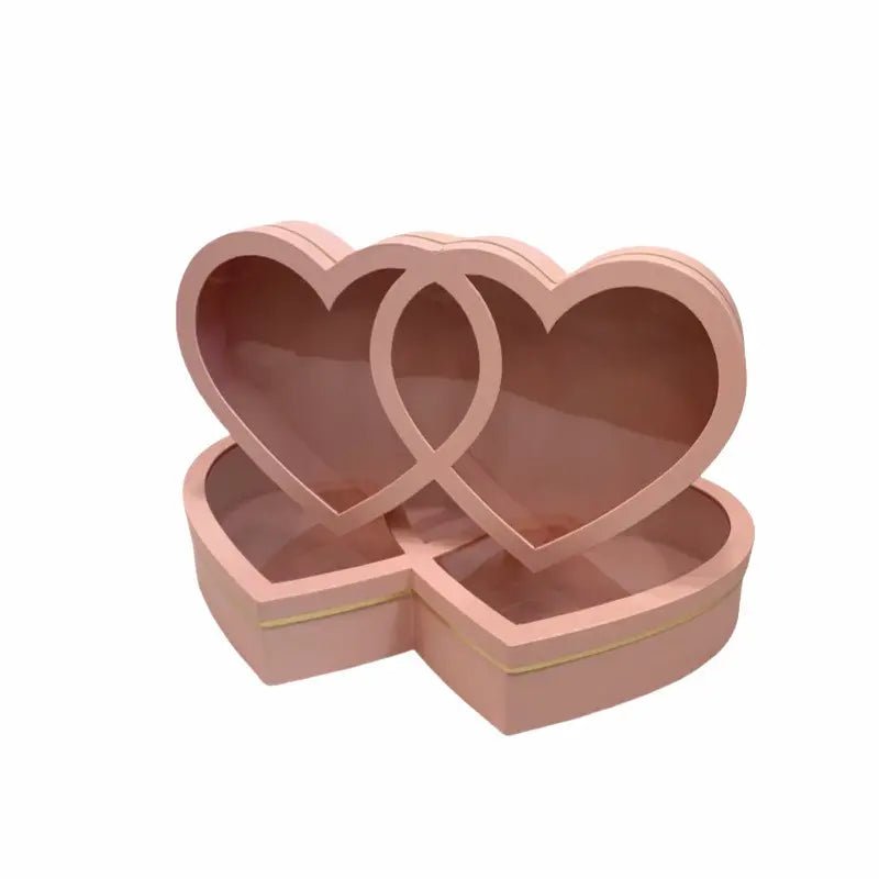 Large Double Heart Flower Gift Box with Clear Lid - Elegant Supply