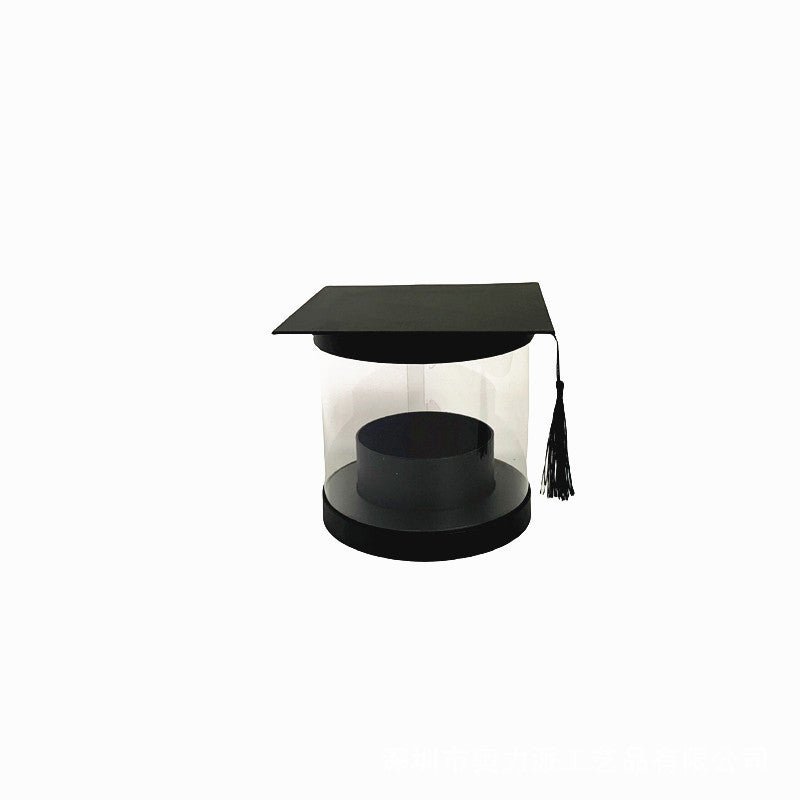Mini Graduation Cap Flower Gift Box – Black or White Round Display with Tassel - Elegant Supply