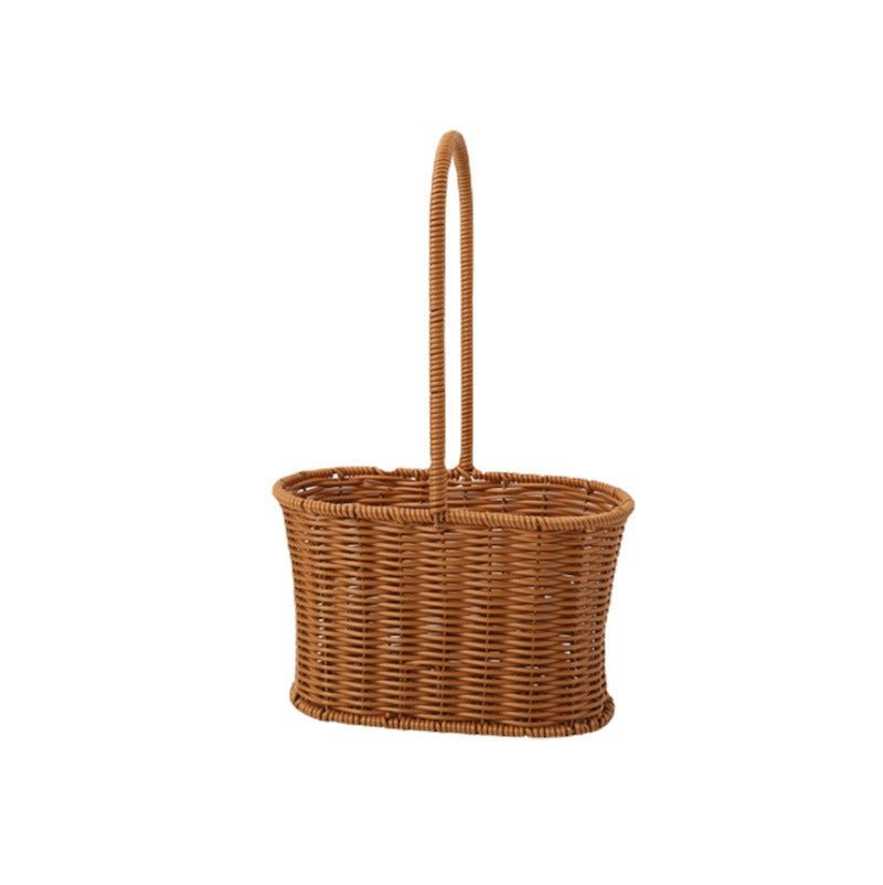Oval Plastic Rattan - Style Flower Basket with Handle – Faux Wicker Display - Elegant Supply