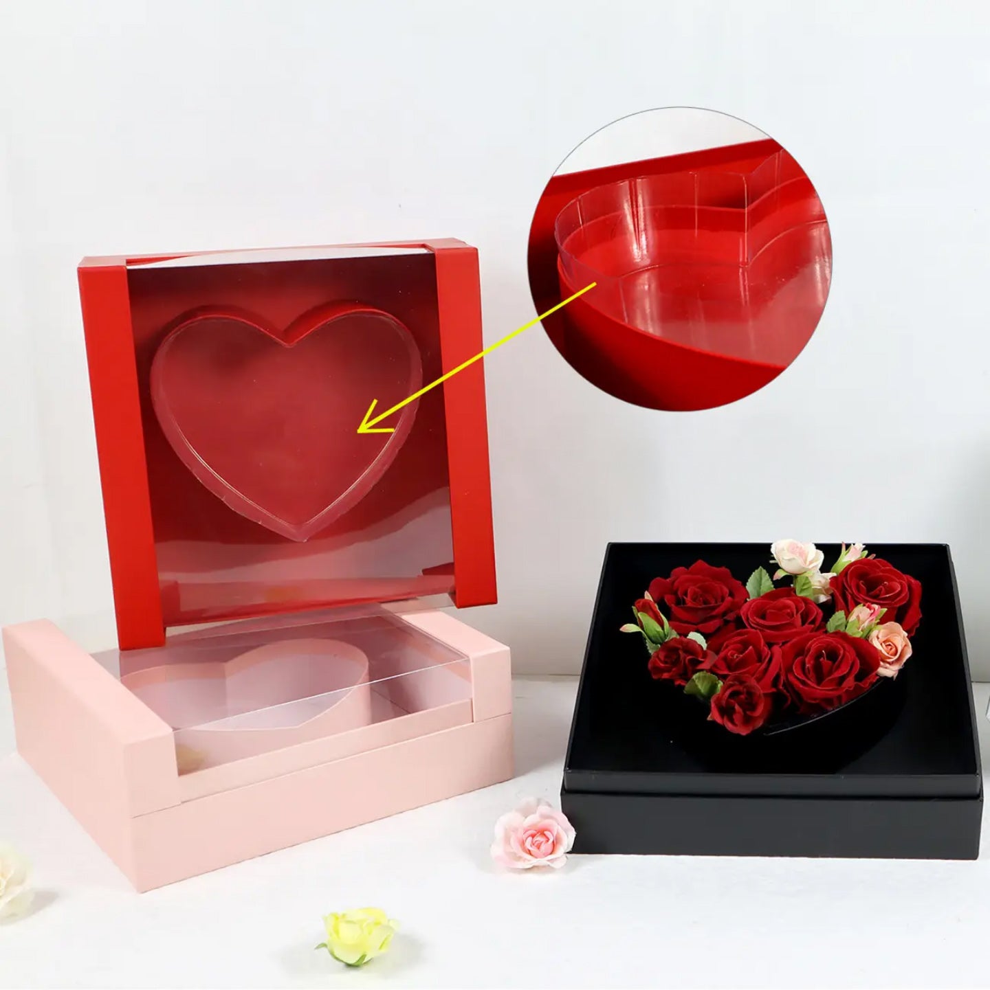 Heart Square Frame Flower Gift Box with Insert