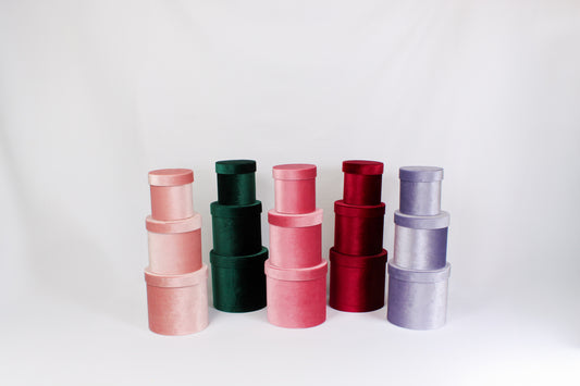 Velvet Round Flower Hat Box with Lid