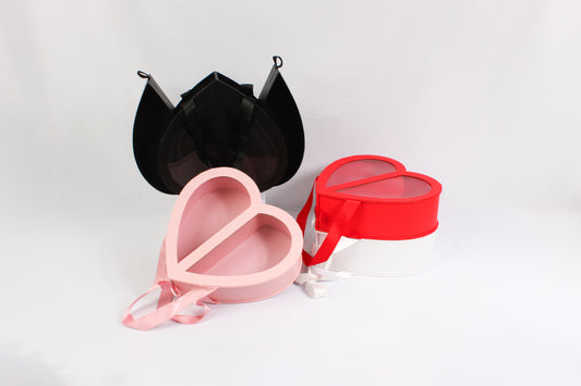 Clear Double Open Heart Flower Gift  Box with Handle