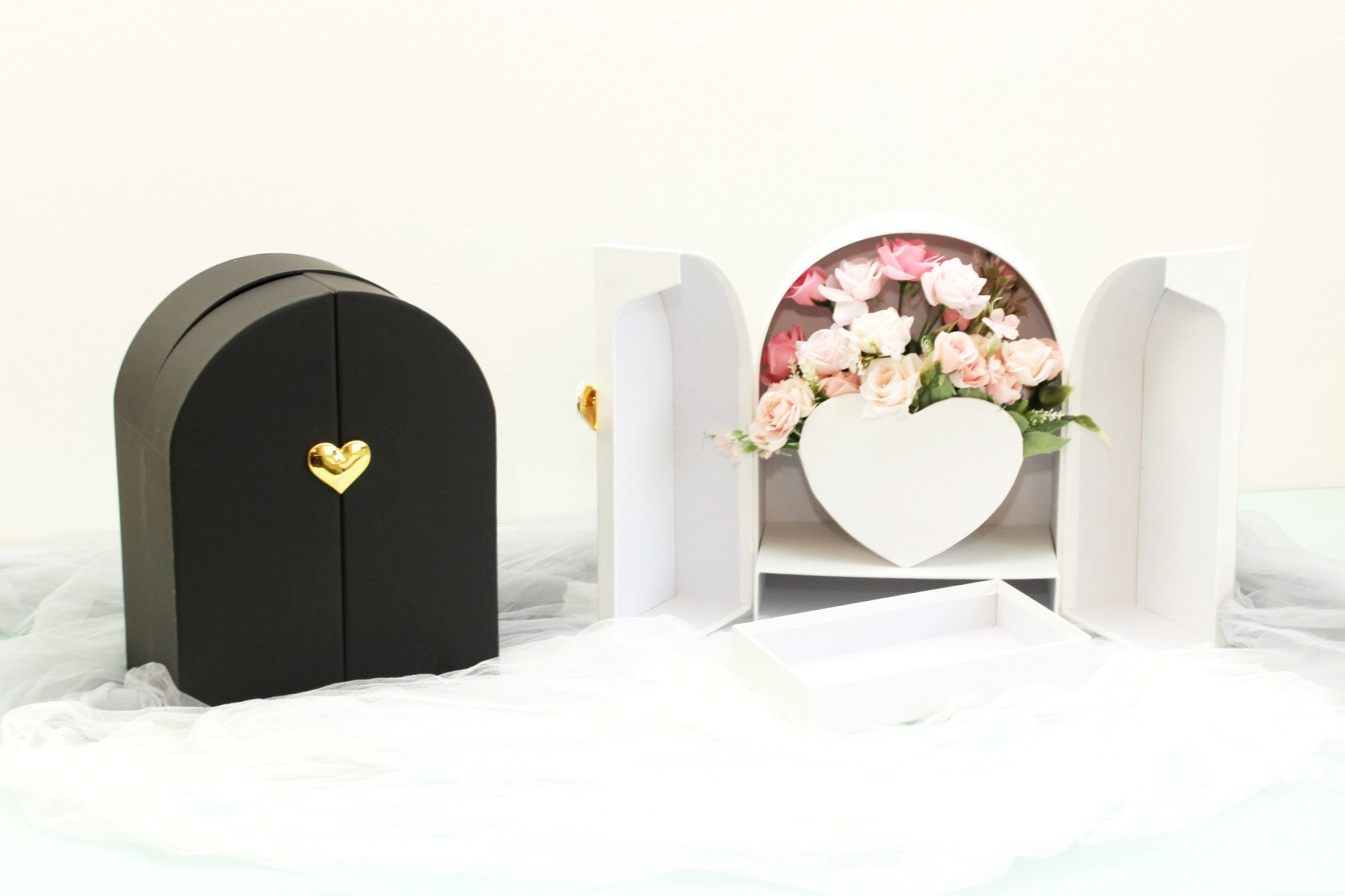 Colorful Floral Bouquet in a Heart Shaped Box