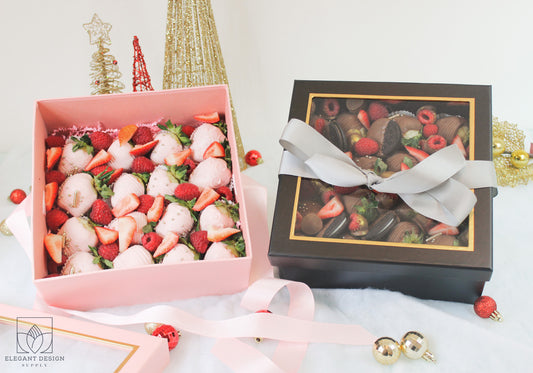 Black Square Box with Clear Lid and Ribbon