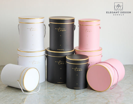 White, Black and Pink Elegant Flower Hat Boxes with Lid