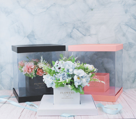 Pink Square PVC Box with Lid and Base, box, gift, gift box, boxes, flowers, flower box, packaging, round box, wholesale, floral arrangements, floral, dipped strawberries, dipped berries, chocolate covered strawberries, bakery box, dessert box, cake box, cupcake box, valentine, mother's day, wedding, father's day, valentine's day, floral supply, craft supply, supply