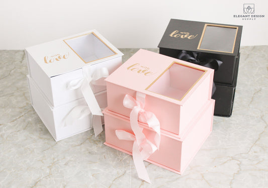 White, Pink and Black Two Section Flower Box for flower bouquet arrangements