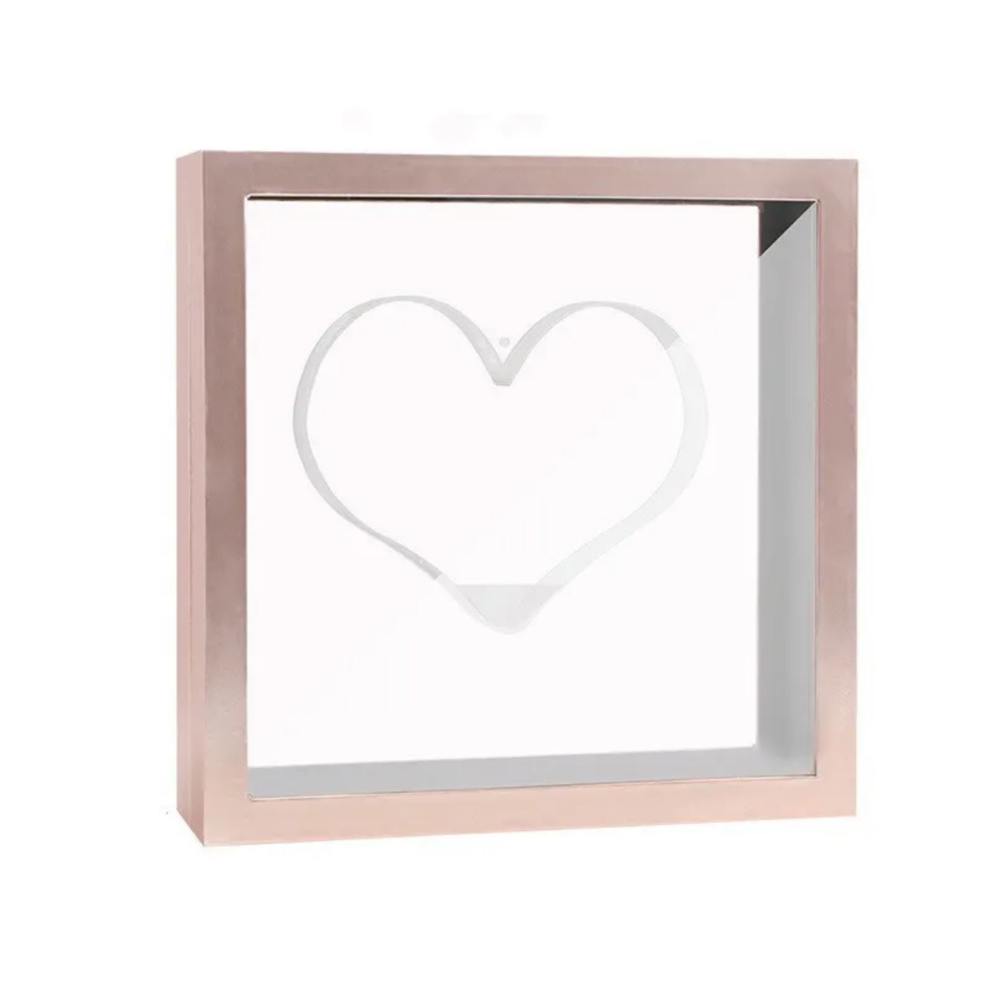 Empty acrylic shadow box with heart shape design for roses or flowers, modern gift and décor.