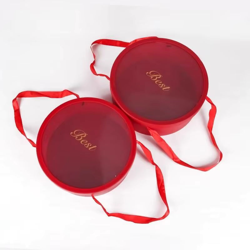 Red round boxes for preserved roses or gifts