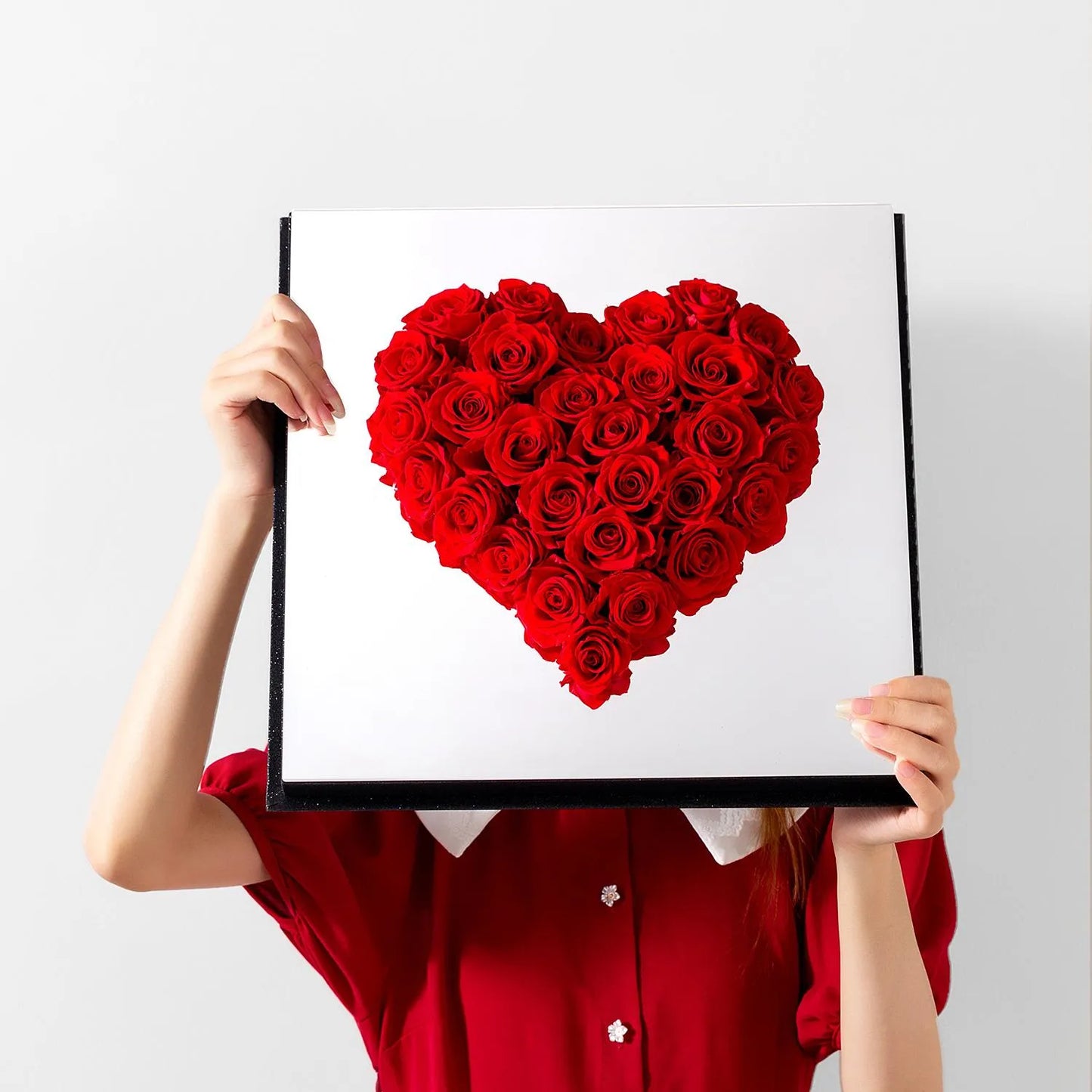 Acrylic Mirror Heart flower box with foam and liner