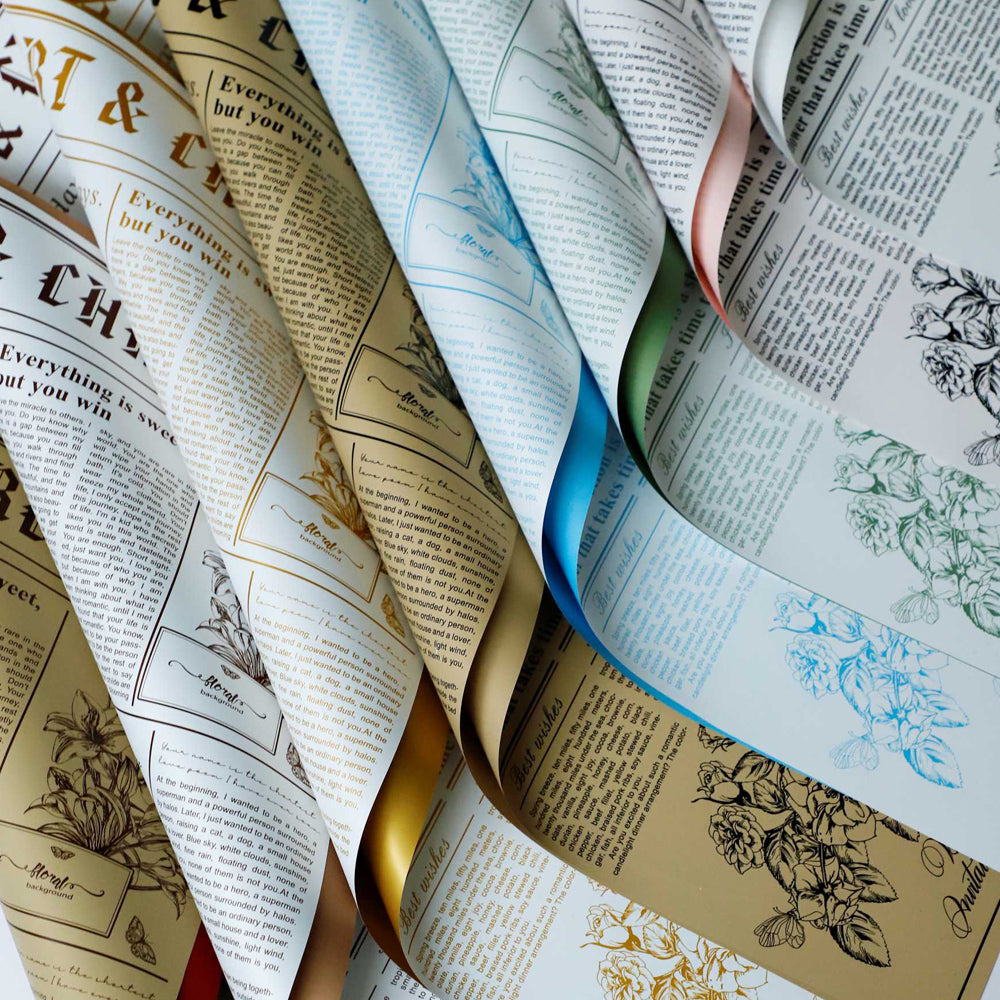 5pcs Newspaper Design Wrapping Paper, Modern Letter Graphic Flower Wrapping  Paper For Wedding, Holiday, Party