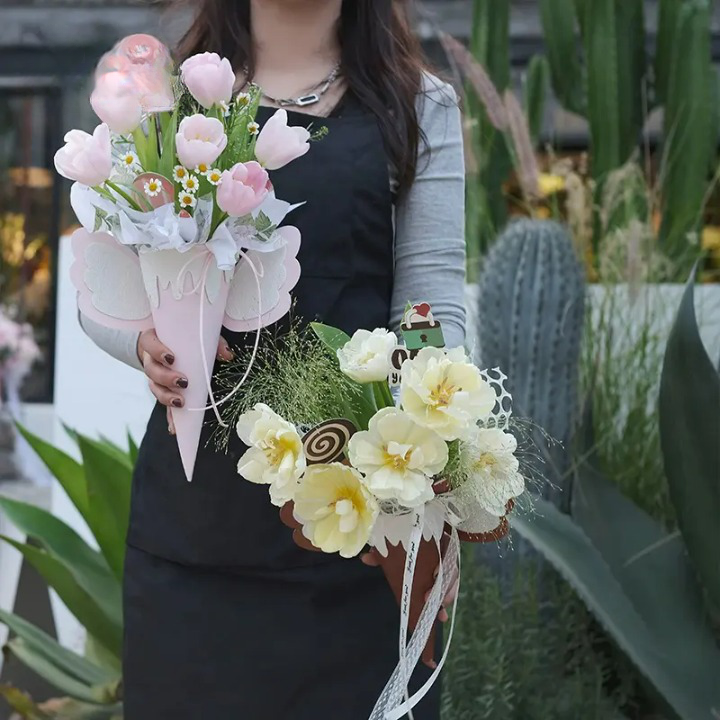 Cute Ice Cream Cone Shape Flower Bouquet  Elegant Floral Supply – Elegant  Supply