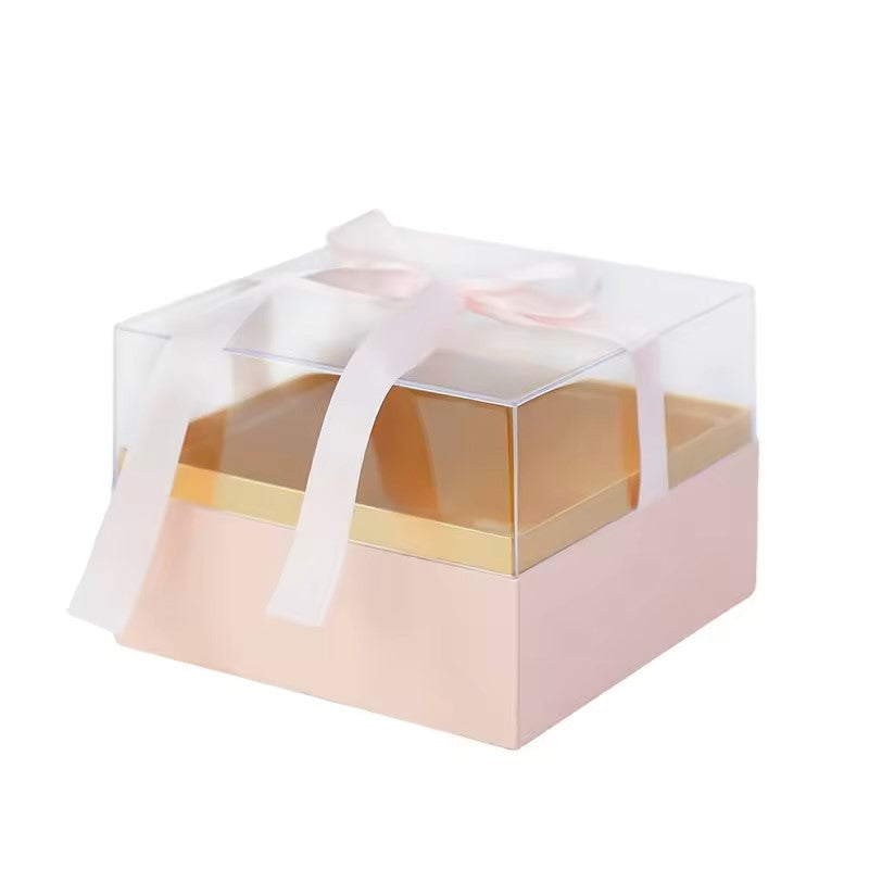 Pink Square Acrylic GIft Flower Box with Ribbon