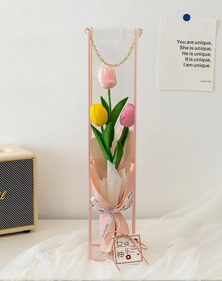 Tall Edge Clear PVC Rectangle Waterproof Flower Bag with Handle