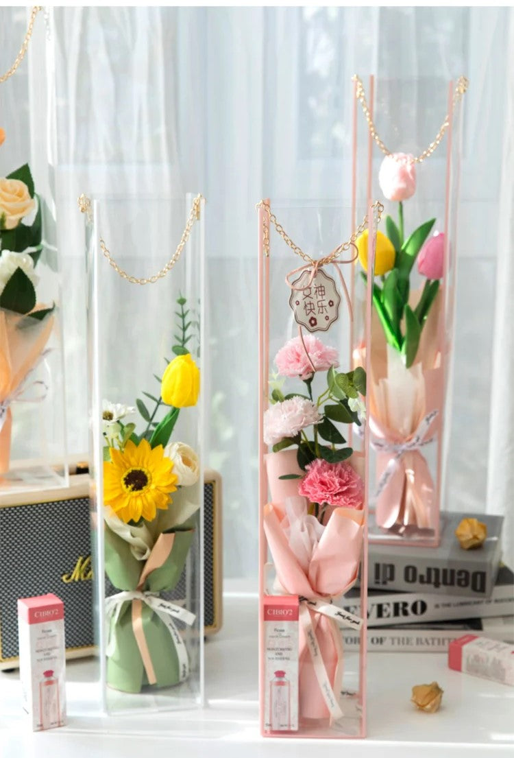 Tall Edge Clear PVC Rectangle Waterproof Flower Bag with Handle