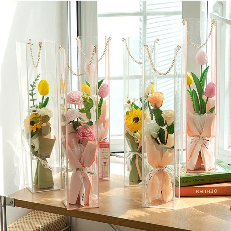 Tall Edge Clear Rectangle Flower Bag with Handle