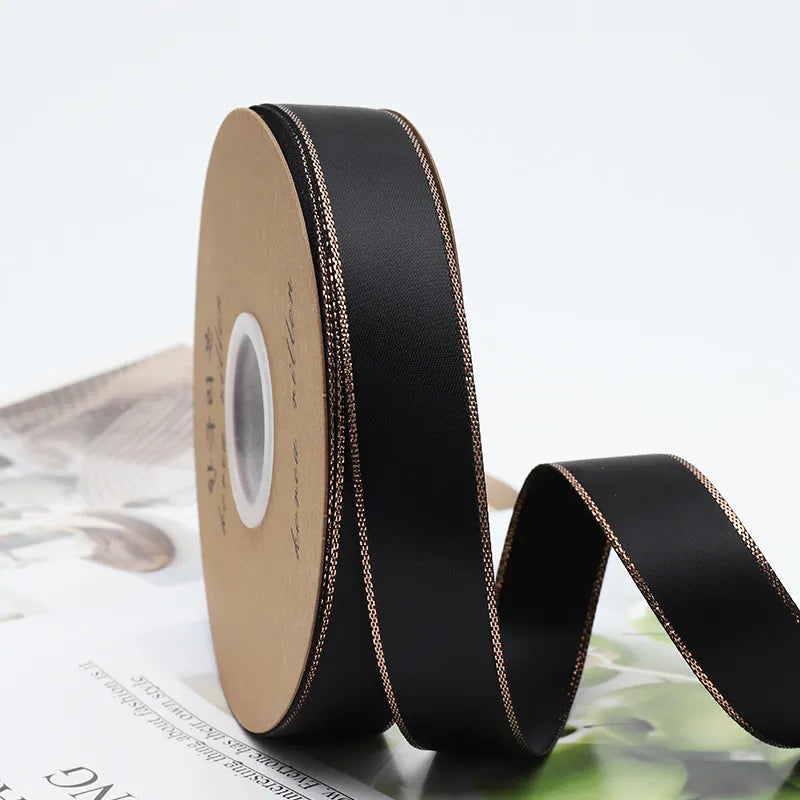 Golden Edge Line Silk Ribbon Roll For Flower Bouquet & Gift Wrapping