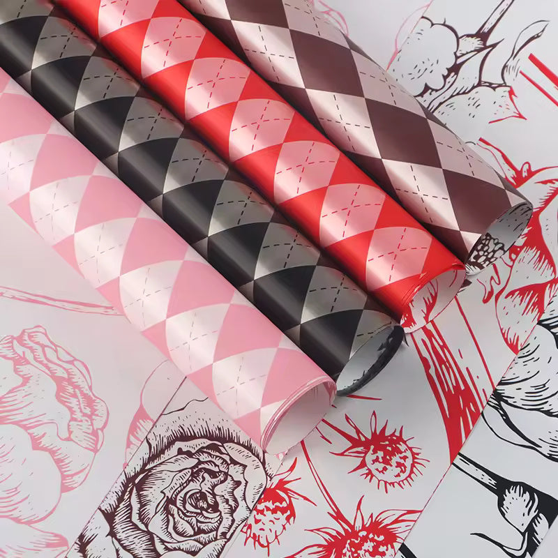 Checked Vintage Flower Wrapping Paper