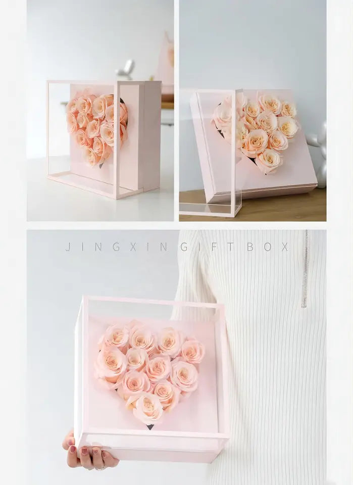 Panoramic Acrylic Square Heart Flower Gift Box