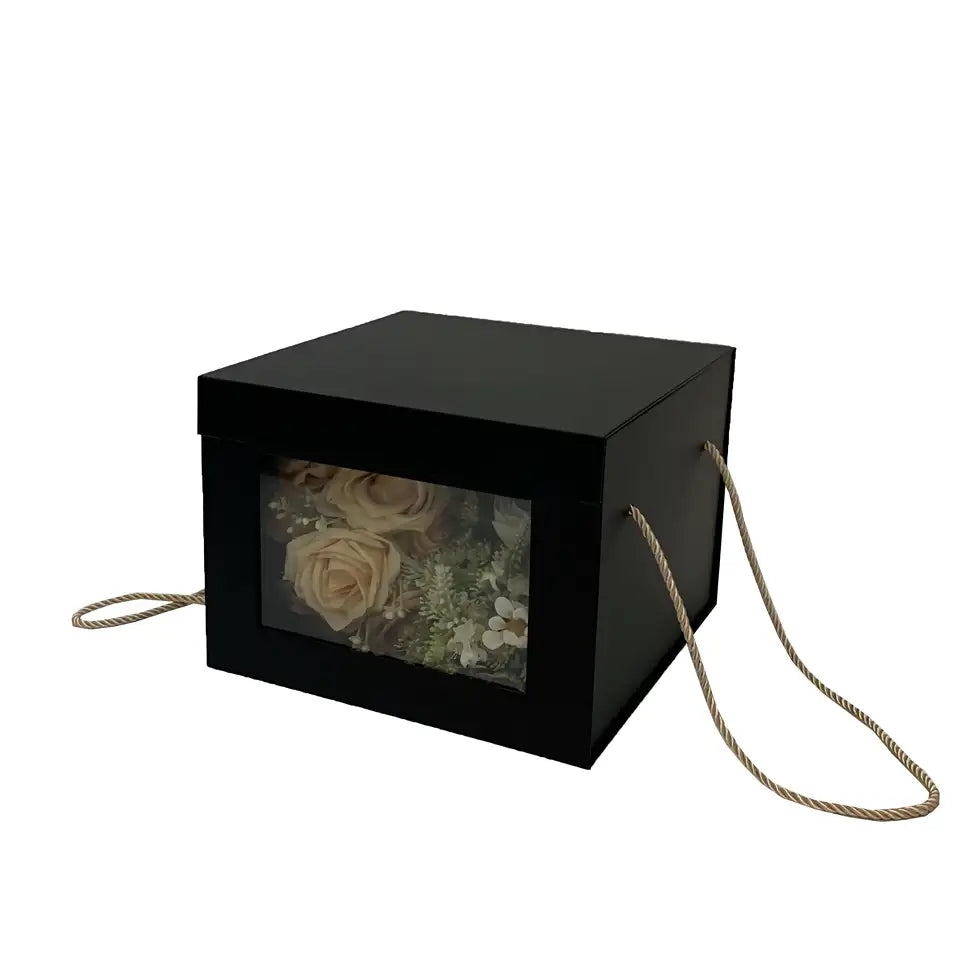 Foldable Cube Flower Gift Box with Window and Handle