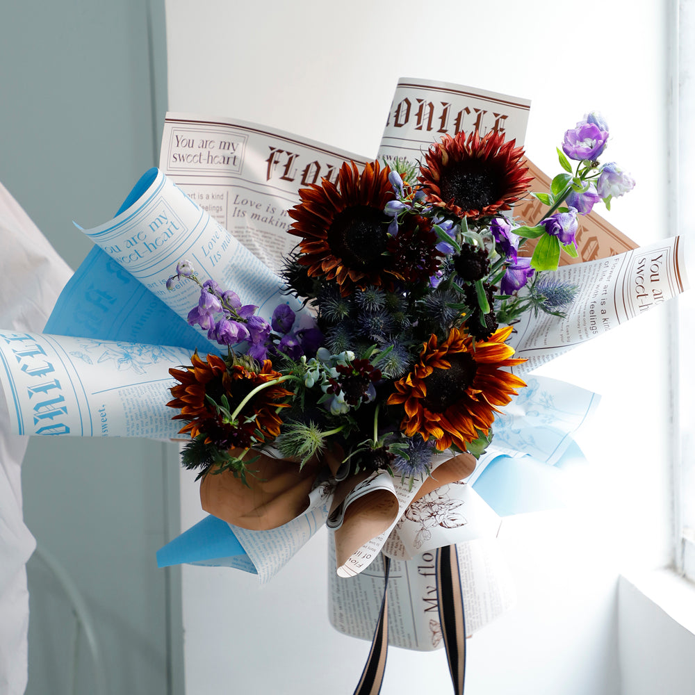 20 Sheets Flower Wrapping Paper Florist Bouquet Supplies Waterproof Ribbon  Black