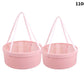 Pink round packaging box with satin ribbons and printed lid