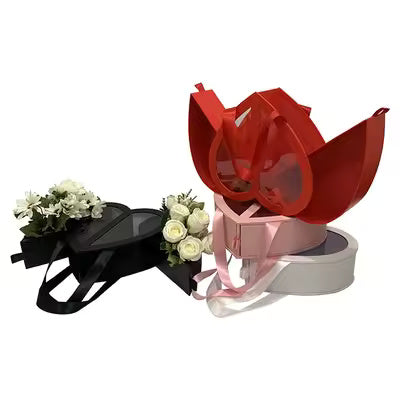 Clear Double Open Heart Flower Gift Box with Handle