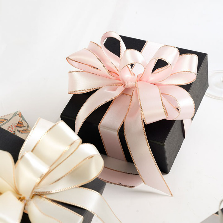 Golden Edge Line Silk Ribbon Roll For Flower Bouquet & Gift Wrapping