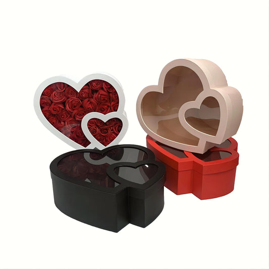 Double Heart Flower Gift Box with Lid - Various Colors - For Preserved/ Eternal Rose / Gift / Chocolate Strawberries Arrangements