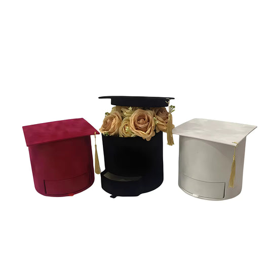 Velvet Round Graduation Flower Gift Box with Drawer