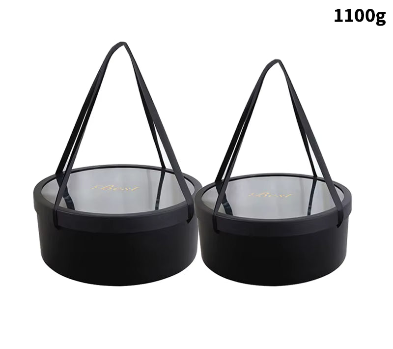 Round floral gift packaging box with clear PVC lid