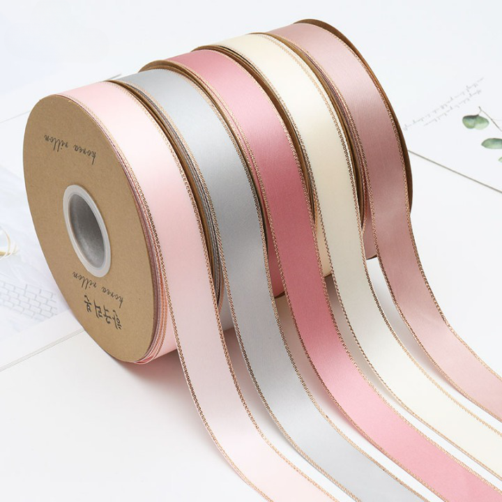 Golden Edge Line Silk Ribbon Roll For Flower Bouquet & Gift Wrapping