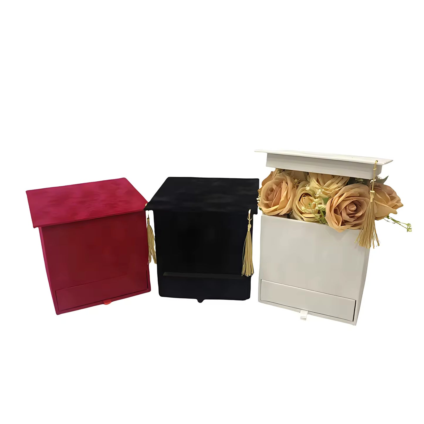 Velvet Square Graduation Flower Gift Box with Drawer