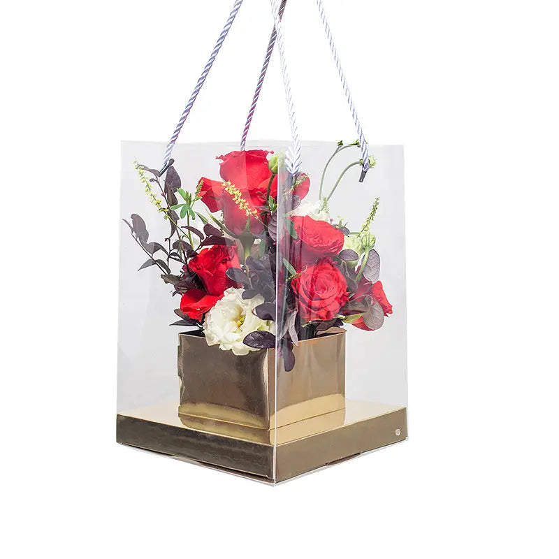 Clear Gold PVC Flower Gift Bag