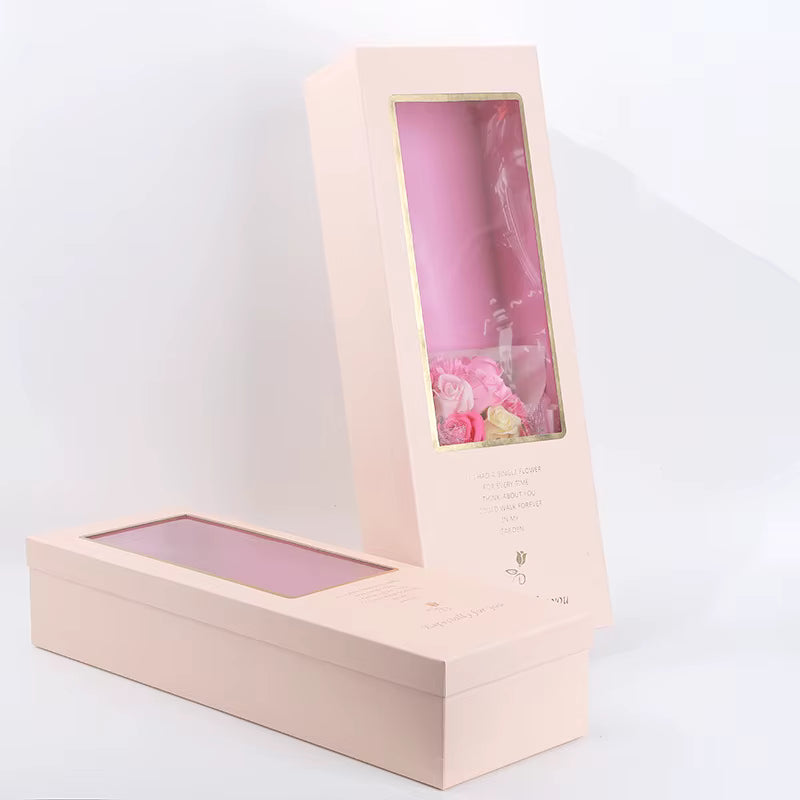 Elegant flower gift packaging with clear front panel