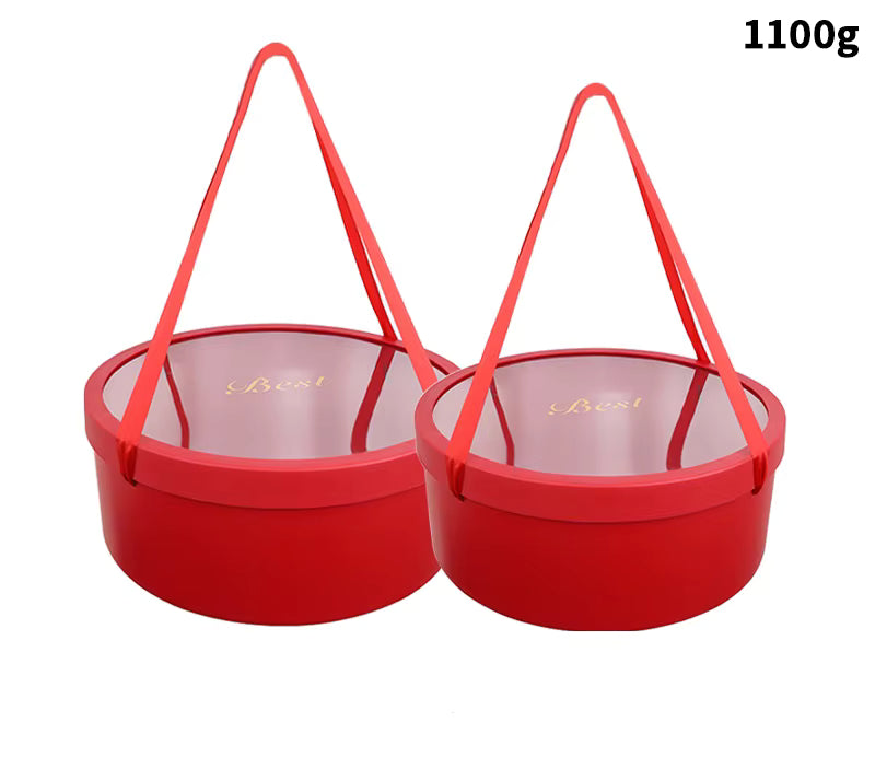 Floral gift box with transparent top and elegant strap handles