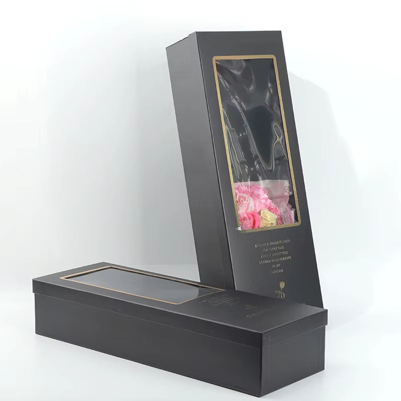 Sturdy bouquet gift box with transparent viewing panel