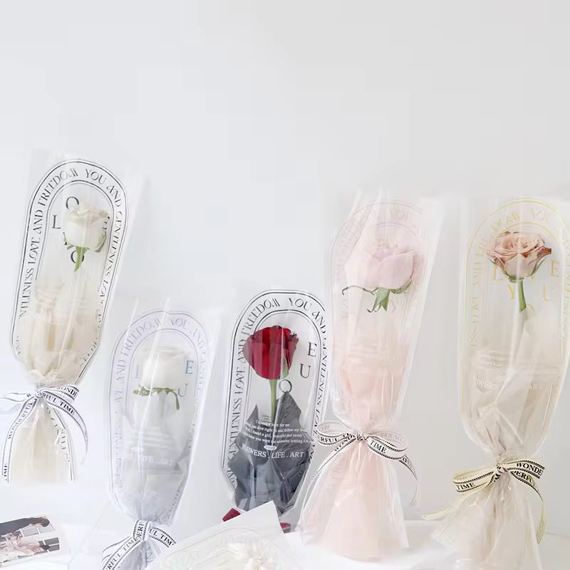 PRE-ORDER ONLY - Vintage Single Flower Plastic Sleeve For Flower Wrapping (20pcs/bag)