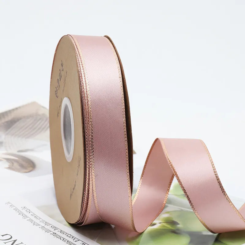 Golden Edge Line Silk Ribbon Roll For Flower Bouquet & Gift Wrapping