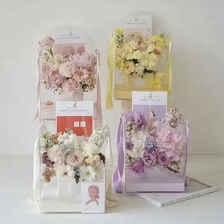 Clear Handheld Flower Bag Box 