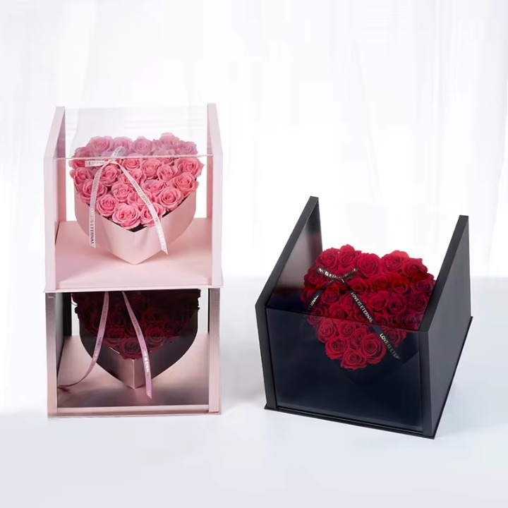 PRE-ORDER ONLY - Tilted Heart in a Clear Cube Flower Gift Box