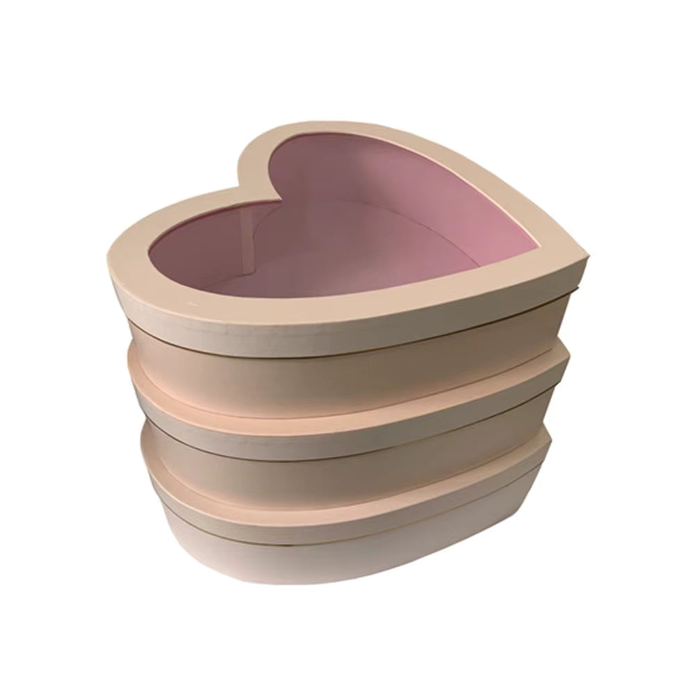 Romantic heart flower box with see-through window lid
