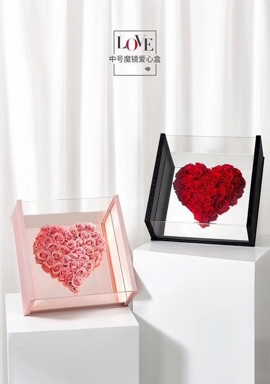 Acrylic Mirror Heart flower box with foam and liner